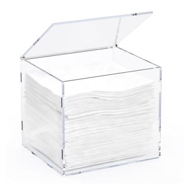 Imagem de Suporte de toalha facial, grande caixa dispensadora de acrílico transparente com capa para toalhas de rosto descartáveis XL (mais de 50), organizador de bancada de banheiro fácil de montar para