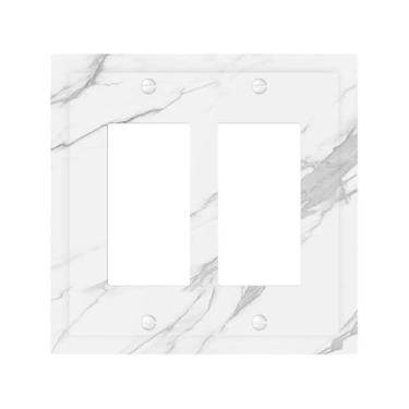 Imagem de Nadoabtm Capas decorativas modernas de mármore branco cinza 2 Gang Double GFCI Rocker painéis elétricos de parede placa de cobertura para sala de estar e banheiro decoração