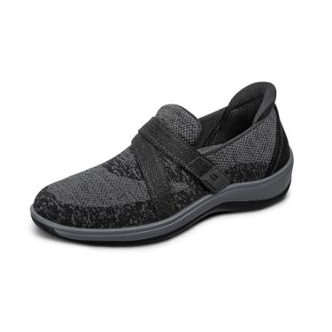 Imagem de Orthofeet Tênis feminino casual ortopédico de malha elástica Amalya, Preto, 7.5 Wide