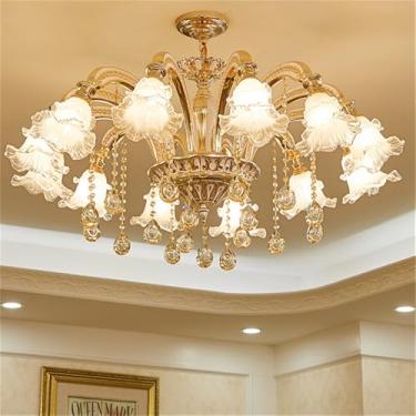 Imagem de Lustre de cristal de luxo europeu com LED, estilo americano, para sala de estar, restaurante, quarto, casa de campo, hotel, loja de roupas, salão de beleza, café (D 12 lâmpadas)