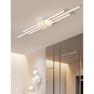 Imagem de Luminária de teto LED dimerizável, branca, moderna, para sala de estar, com design geométrico linear, 90 cm de comprimento, com controle remoto, iluminação de teto, 3000K-6000K, para quarto,