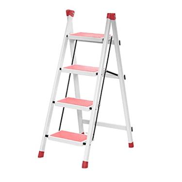Imagem de Escadas dobráveis Escada dobrável Escada de 4 degraus Escada dobrável multiuso escadas de metal com pedal de 4 camadas e pés de borracha para escada resistente em casa (Cor: Escada B) (Escada B