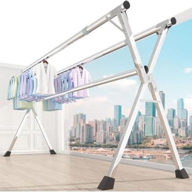 Imagem de Arejador de roupas, escorredor de roupas, rack de secagem de roupas de aço inoxidável, prateleira vertical para secar roupas com ganchos à prova de vento
