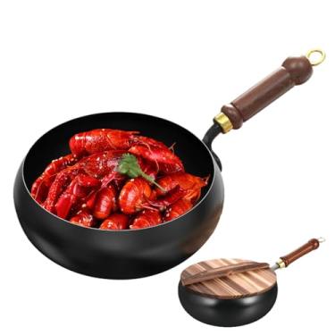 Imagem de Frigideira antiaderente | de ferro com tampa | Resistente a arranhões, sem revestimento, panelas de indução de fundo plano para assar, refogar e fritar