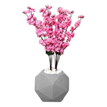 Imagem de Flor Cerejeira Pessegueiro Artificial Buque Com Vaso Esfera Cinza Claro