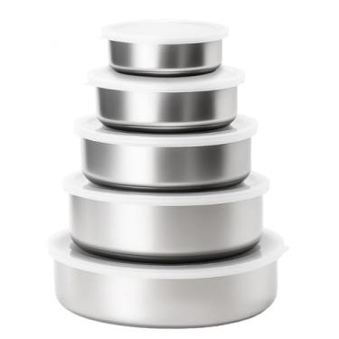 Imagem de Conjunto 5 Bowl Tigela De Inox 200 a 1300ml Saladeira Vasilha Com Tampa