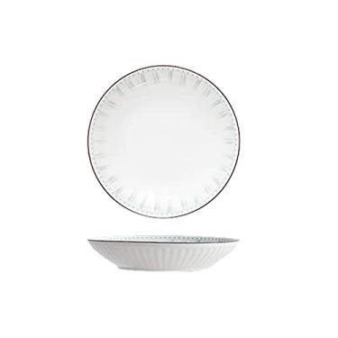 Imagem de Yalych 20 cm, linhas azuis e padrão de pontos, design redondo de cerâmica para salada, massa, fruta, aperitivo, sobremesa, pratos de Natal, pratos de jantar de Natal, conjunto de 2 pratos de jantar