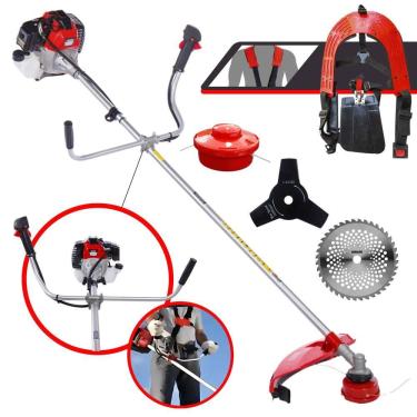 Imagem de Roçadeira Máquina de Cortar Grama À Gasolina Toyama RT52-L 2T 52cc 2HP de Alta Performance Com Carretel de Nylon + Faca 3 Pontas + Faca 40 Dentes