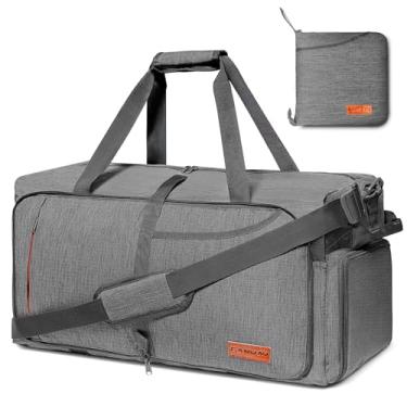 Imagem de Canway Bolsa esportiva de viagem de 65 L, bolsa de fim de semana dobrável com compartimento de sapatos para homens, mulheres, à prova d'água e resistente a rasgos, Garça cinza, 115L, Pessoas
