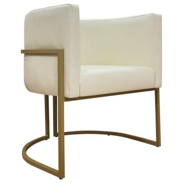 Imagem de Poltrona Decorativa Recepção Luna Base De Ferro Dourada - Bege Corino