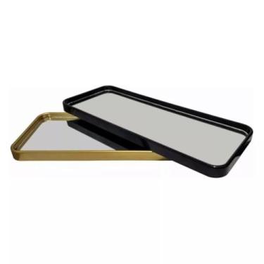 Imagem de Bandeja Espelhada Premium para Banheiro - Vidro Temperado Antiderrapante, Multiuso para Lavabo, Quarto e Cozinha (Fácil Limpeza)(Quadrado Bolinhas dourado)