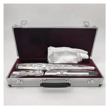 Imagem de Flauta transversal banhada a prata cuproníquel de 16 furos com chave C com instrumento de chave E