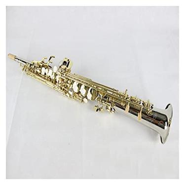 Imagem de Saxofone profissional B-Flat Surface Silver Body e Gold One-Piece Soprano Saxofone Brass Sax Kit para iniciantes