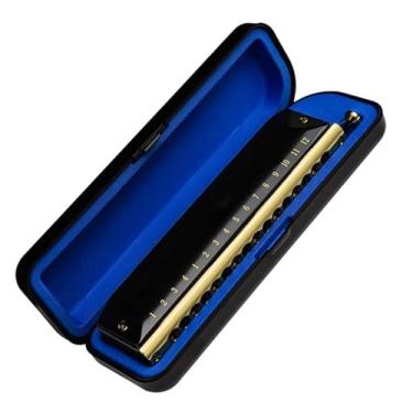 Imagem de Gaita profissional para jogar gaita cromática profissional, requintada, preta, 16 furos, material de revestimento de cobre cromado