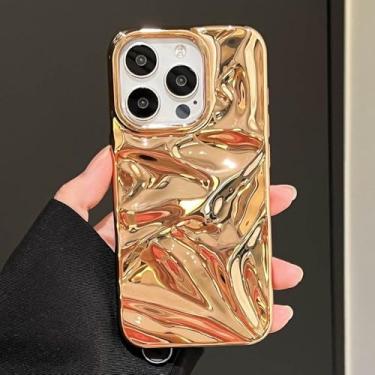 Imagem de Capa de celular luxuosa prateada com efeito 3D enrugado para iPhone 16, 15, 14, 13, 11, 12 Pro Max, fosca, roxa, com ondulações d'água, à prova de choque, dourada, para iPhone 13Pro Max