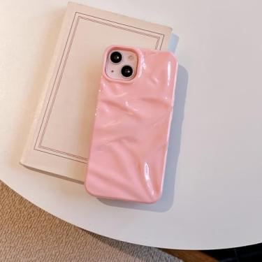 Imagem de Capa de celular luxuosa prateada com efeito 3D enrugado para iPhone 16, 15, 14, 13, 11, 12 Pro Max, fosca, roxa, com ondulações d'água, à prova de choque, rosa claro, para iPhone 14 Pro