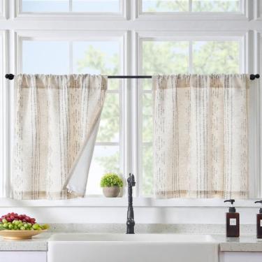 Imagem de Cortinas de cozinha jinchan Boho Grey Linen Tier 60 cm 2 painéis