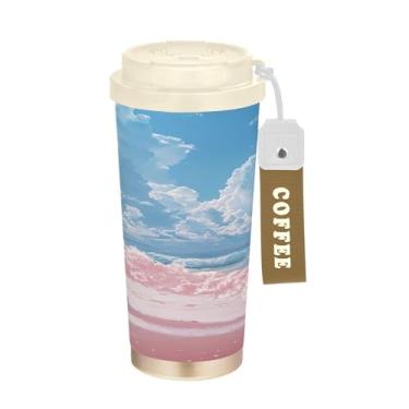 Imagem de SEHANY Caneca de viagem Summer Sea Beach Starfish 482 g Copos de café reutilizáveis revestidos de cerâmica com tampa à prova de vazamento, parede dupla, isolamento a vácuo, copo de café de aço
