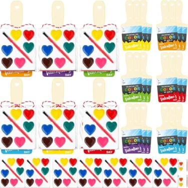 Imagem de Noveread Pacote com 24 conjuntos de tinta aquarela para o dia dos namorados, 5 6 cores, aquarela com cartões-presente, conjunto de tintas, corda dourada, lavável para troca de lembrancinhas de festa