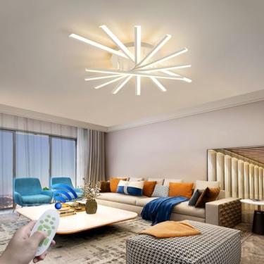 Imagem de Luminária de teto moderna e dimerizável para sala de estar, com design linear irregular e criativo, corpo em alumínio e controle remoto para iluminação de restaurantes, quartos e salas de ja