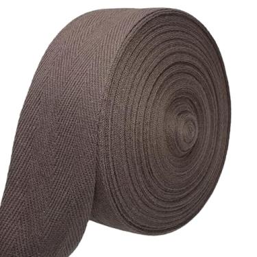 Imagem de PAMIR TONG Fita de sarja marrom espinha de peixe 3,8 cm - 20 metros - Acabamento de borda de algodão macio natural para sacola e alças de bolsa, avental, artesanato de vestuário, costura, bolsas de