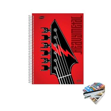 Imagem de Kit Caderno Masculinos 20 Matérias Capa Dura 400 Folhas + Caneta Trigel Metálica 1.0mm + Grampeador Alicate HP45