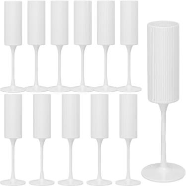 Imagem de Pacote com 12 taças de champanhe, taças de vinho de plástico de 170 g - reutilizáveis, elegantes para recepção de casamento, aniversário, brindes, festas - Taças de Mimosa vintage com haste longa