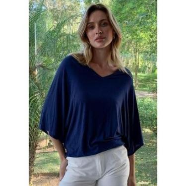 Imagem de Blusa Ampla Morcego Guyrá Manga 3/4 Malha Azul Marinho - GG - Veste do 46 ao 48-Feminino