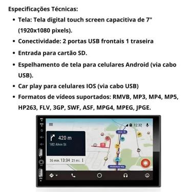 Imagem de Central Multimídia 2 Din Carplay Android Auto Fiat Uno Moldura + Câmera Pt Fosco