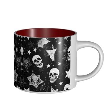Imagem de ZERAOKE Caveira punk branca - Caneca grande de cerâmica impressa para café, capacidade grande para escritório e casa, pode ser lavada na lava-louças, design com alça em C.