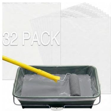 Imagem de Maitys Pacote com 32 forros descartáveis de tinta transparente para uso com tinta à base de solvente de látex para pintar e manter os baldes limpos, 100 x 64 centímetros