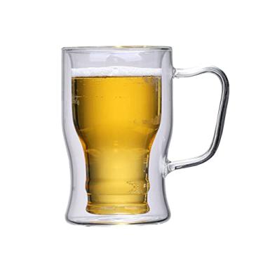 Imagem de Atyhao Caneca de Cerveja, Vidro de Borosilicato de Parede Dupla Com Alça para café chá Cerveja 550ml (#1)