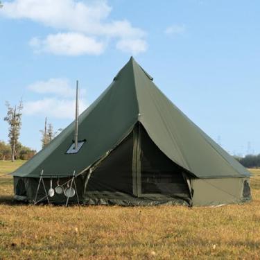 Imagem de Barraca Oxford Bell para acampamento familiar - espaçosa yurt de 5 m com tomada de fogão, grandes barracas de glamping para 4-7 pessoas, abrigo de lona Oxford para 4 estações (5 m (verde))