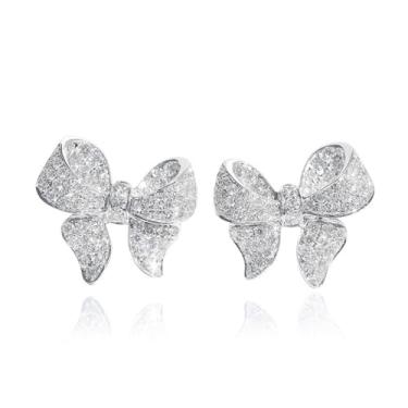 Imagem de Brincos de laço femininos com strass brilhante, laços delicados, roupa de Natal, bijuterias, Large, Zinco, Sem pedra preciosa