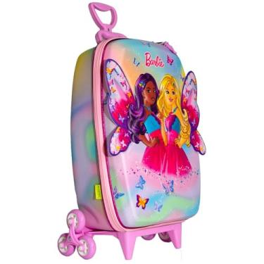 Imagem de Mala Infantil 3D com Rodinhas, Multicolorida, 50x20x26cm, 20 Litros, EVA e Poliéster, 3 Rodas, Tema Fadas e Borboletas