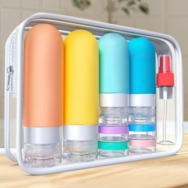 Imagem de Pacote com 17 recipientes de viagem de silicone – Líquidos recarregáveis à prova de vazamento, xampu e condicionador essenciais (amarelo)