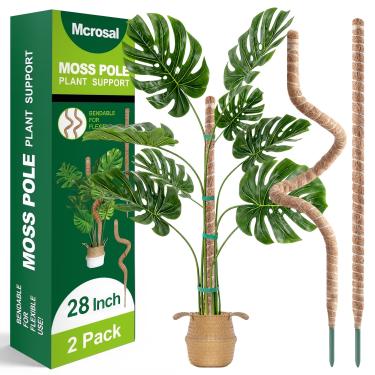 Imagem de MCROSAL Pacote com 2 postes dobráveis de musgo de 71 cm, suporte para plantas trepadeiras internas, estaca de suporte para plantas em vasos, pothos, filodendro