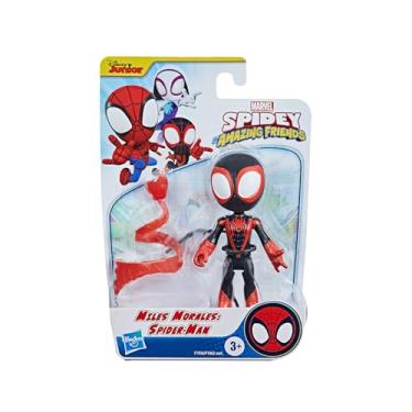Imagem de Marvel Boneco Miles Morales Spidey, 10 cm, plástico preto e vermelho, figura articulada para crianças a partir de 3 anos, brinquedo de Natal para fãs de super heróis