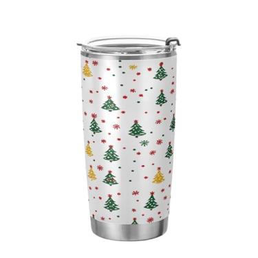 Imagem de YETTASBIN Copo de árvore de Natal com tampa de palha, copo de aço inoxidável de 590 ml, parede dupla, isolada a vácuo, caneca de café de viagem para bebidas quentes e frias