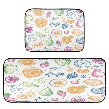 Imagem de Wassud Tapetes de cozinha de desenho animado de frutas para chão decoração de casa tapetes de cozinha acolchoados antifadiga tapetes de cozinha antiderrapante lavável essencial de cozinha conjunto de