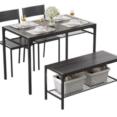 Imagem de conjunto de jantar Mesa de cozinha 2 cadeiras para 4 bancos Conjunto mesa jantar peças para apartamento com espaço pequeno(Preto)