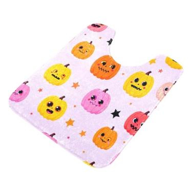 Imagem de Burbuja Tapete de banheiro de Halloween Jack O Lantern Pumpkins, tapete de banho absorvente de pelúcia macio, base antiderrapante para piso de banheiro, oval em forma de U