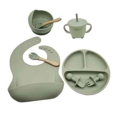 Imagem de Kit Introdução Alimentar Bebe 8 Peças Silicone Iniciação Para Alimentos Livre de BPA Atóxico Antibacteriano Seguro Sem Pontas Colher, Garfo, Copinho, Pote e Pratinho - Verde
