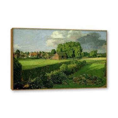 Imagem de Moldura de teca. Arte em tela romantismo estilo constable (paisagem 50), pintura de paisagem inglesa emoldurada, decoração de parede elegante para sala de estar escritório. 60 x 90 cm - 23,7 x 35,5