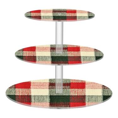 Imagem de CEBUGI Suporte de cupcake de 3 camadas, padrão xadrez em vermelho, redondo, suporte de bolo, bandeja de servir em camadas de acrílico para chá, chá de bebê, casamento e mais
