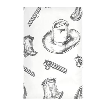 Imagem de Qilmy Conjunto de toalha de prato de cozinha chapéu e arma de cowboy norte-americano, 1 peça, toalhas de cozinha, toalhas de chá, conjunto de presente para secagem, limpeza, cozinha, cozimento694