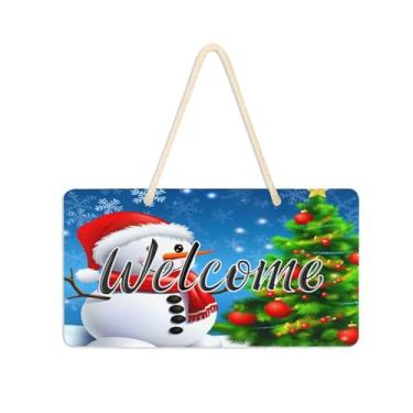 Imagem de Burbuja Placa de boas-vindas de boneco de neve para porta da frente, placa de boas-vindas de PVC para decoração de férias, 15 x 28 cm