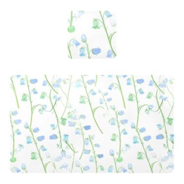 Imagem de Burbuja Jogo americano de flores azuis e verdes em forma de sino, conjunto de 4 para mesa de jantar, tapetes de mesa de cozinha antiderrapantes resistentes ao calor, fáceis de limpar, 30 x 45 cm