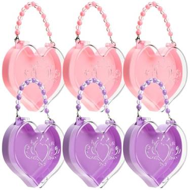 Imagem de Youyole 6 caixas de presente em formato de coração de plástico com tampa e alça de contas, recipiente transparente fofo para mulheres, adulto, dia dos namorados, aniversário, noivado, casamento (rosa