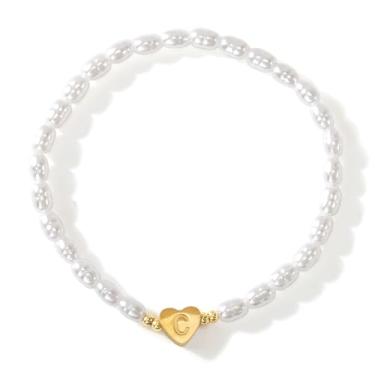 Imagem de SHINUS BOHO Pulseiras femininas com pingente de coração dourado com contas de pérolas de água doce, lindas contas elásticas feitas à mão, joias modernas, dia dos namorados, presentes de feriado para